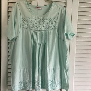 Elegant Mint Green Summer Eyelet Blouse